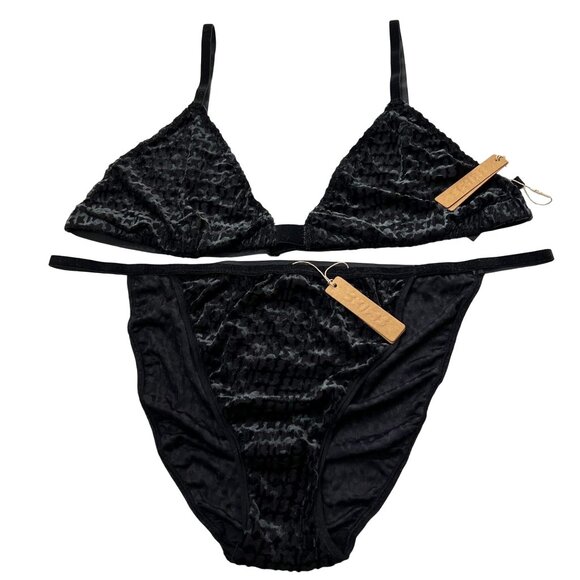 SKIMS Velvet Burnout Logo Triangle Bralette + String Bikini Brief Soot 2X